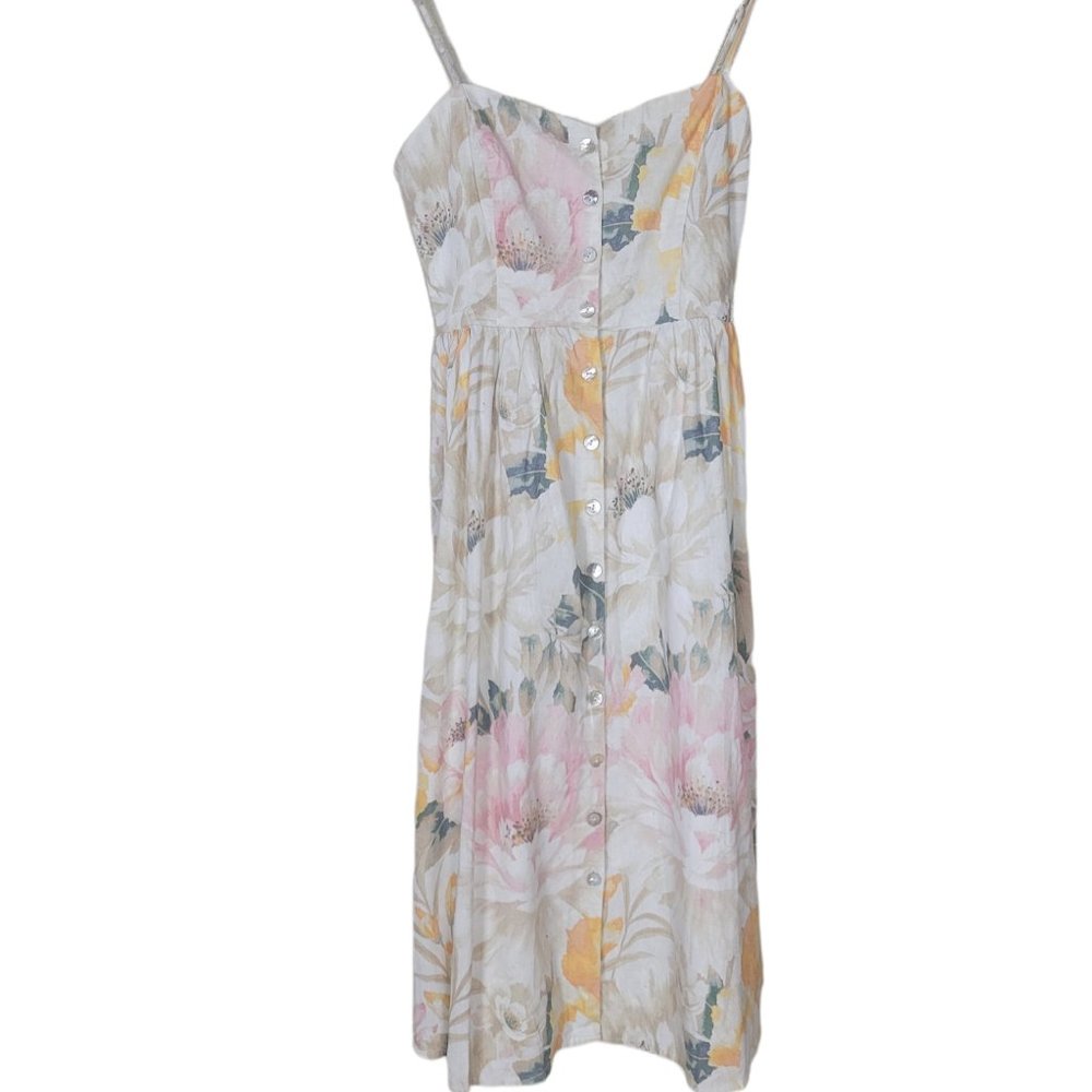H&M Cream Floral Linen Blend Dress NWT